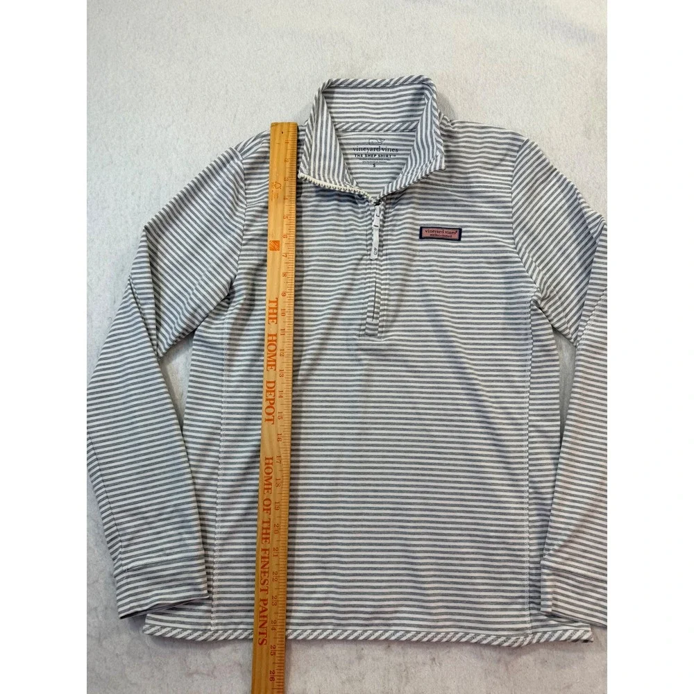 Vineyard Vines Mens Shep Shirt Grey White Striped Quarter Zip Pullover Small